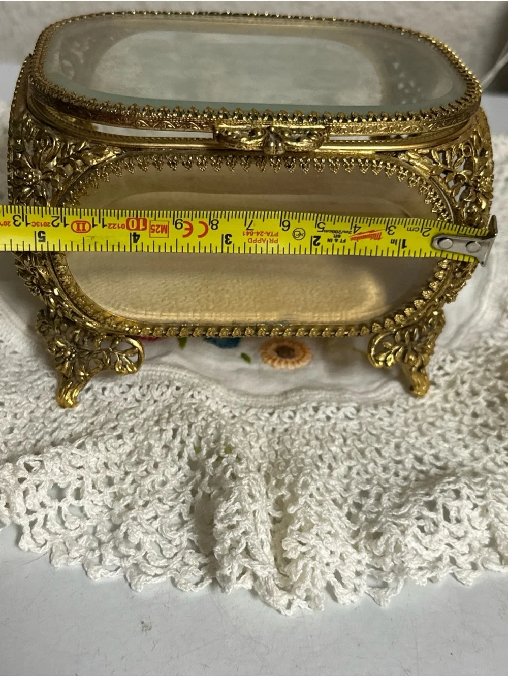 Gold Glass Jewelry Trinket Box - Elegant Decorative Jewelry Case